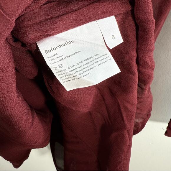 NWT Reformation Vivianne Maroon Sweetheart Tie Neck Long Sleeve Mini Dress 8 - Picture 8 of 15